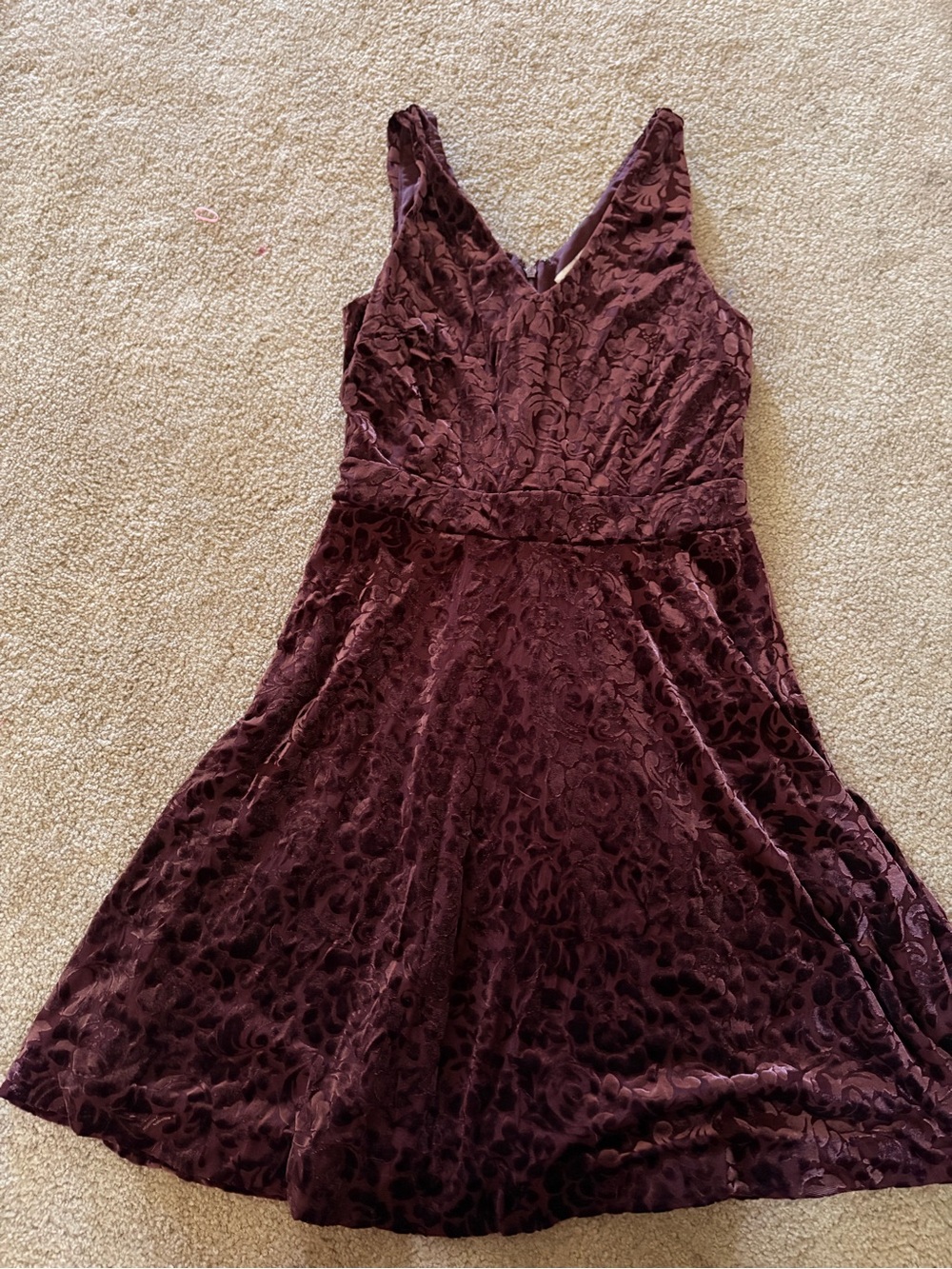 LOFT Burgundy Velvet Burnout Dress